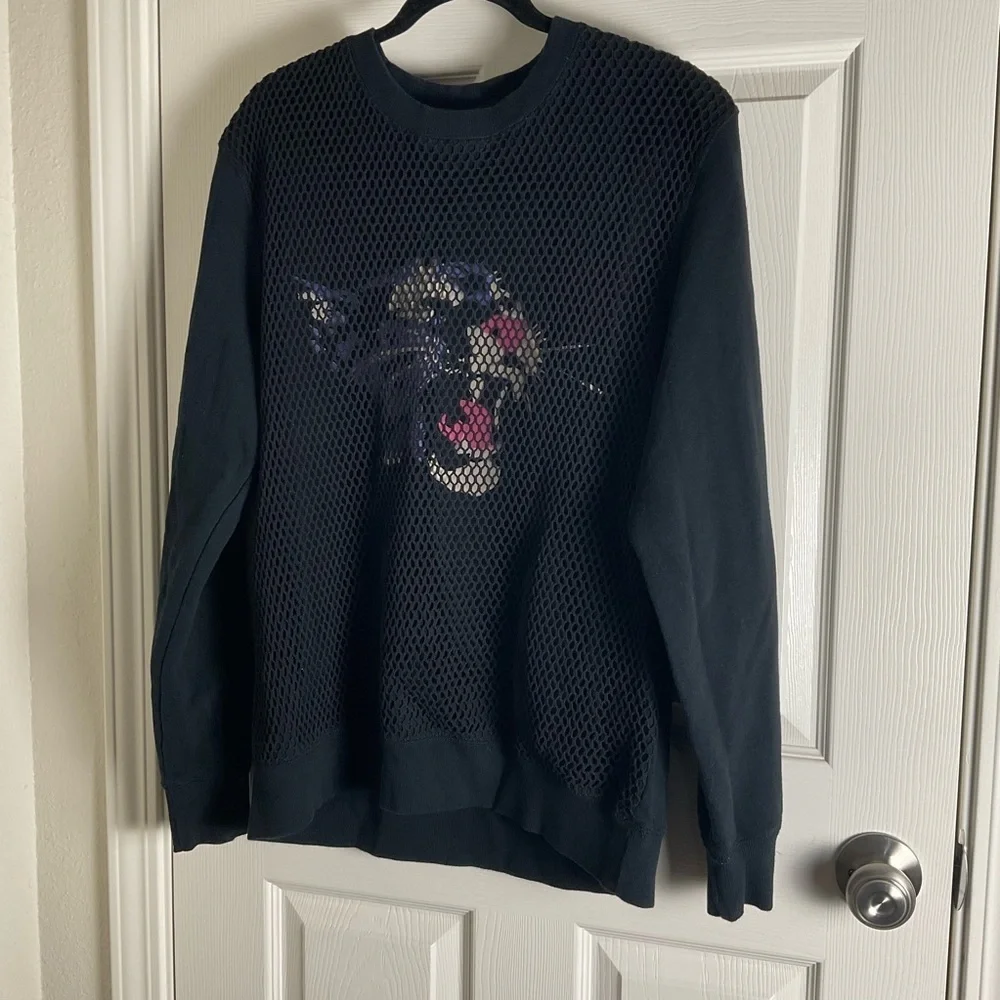 PUMA SPORT LIFESTYLE MESH CREWNECK SWEATSHIRT - BLACK - MEN’S SIZE LARGE